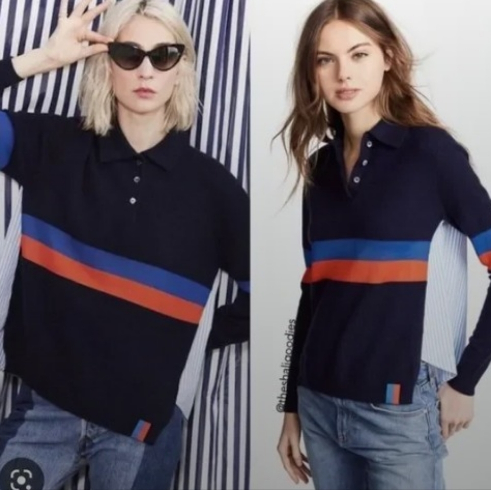 KULE Navy Sweater with Blue and Orange Stripes